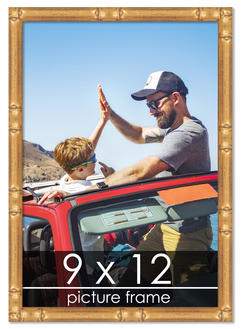 9x12 Thin Bamboo Picture Frame with UV-Resistant Acrylic & Acid Free Backing, Available in  2 Finishes - Gold and Brown